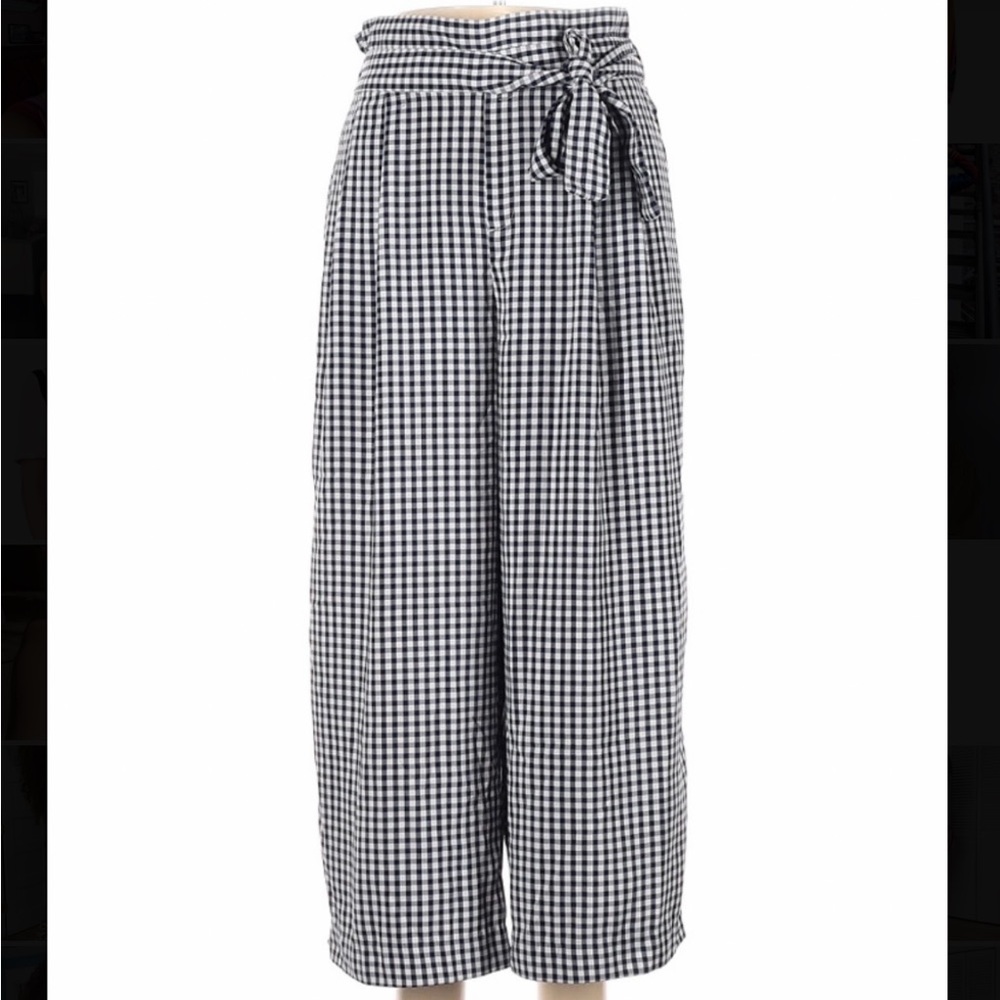 Trafaluc by Zara Plaid Lightweight Pants Elastic Waist Bottoms gingham Medium